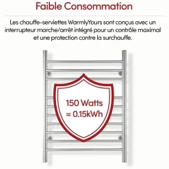 Sèche-Serviettes Électrique|WarmlyYours Sèche-serviettes électrique chrome 150W , Dimensions: 81.2cm x 60 cm
