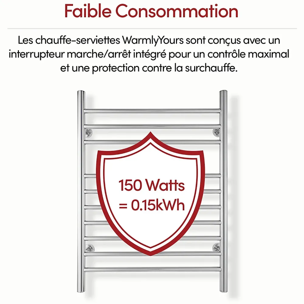 Sèche-Serviettes Électrique|WarmlyYours Sèche-serviettes électrique chrome 150W , Dimensions: 81.2cm x 60 cm