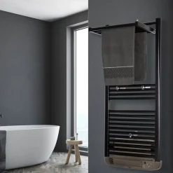 Deltacalor Sèche-serviettes électrique à inertie fluide Stendino 500W + soufflerie 1000W noir