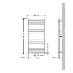 Sèche-Serviettes Eau Chaude|Luxebath Sèche-Serviettes Sahara Non Électrique - 500 x 800 mm - Blanc - Connexion Central - sans Kit de Raccordement - Forme Droite
