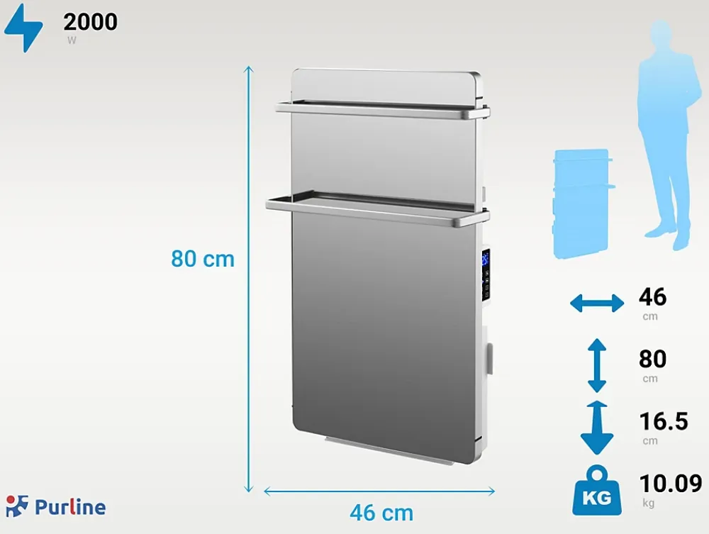 Sèche-Serviettes Soufflant|Pureline Sèche-serviettes verre trempé miroir display LED 2000W