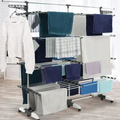IDMarket Séchoir à linge 60 M SUPRA XXL gris/blanc 4 niveaux + barre télescopique