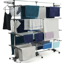 IDMarket Séchoir à linge 60 M SUPRA XXL gris/blanc 4 niveaux + barre télescopique