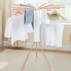 Etendoir À Linge|IDMarket Séchoir à linge à rayons rotatif et pliable capacité 21M blanc et bois