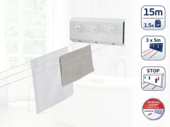 Etendoir À Linge|Leifheit Séchoir à linge mural 15 m d'étendage, 3 fils, enrouleur automatique, blanc, Rollfix Triple 150 Longline