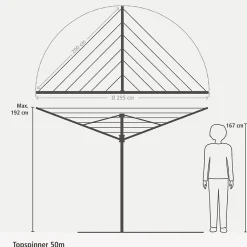 Etendoir À Linge|Brabantia Séchoir à linge parapluie 50 m d'étendage avec housse et douille, Topspin