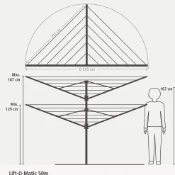 Etendoir À Linge|Brabantia Séchoir à linge parapluie rotatif 50 m d'étendage Lift-O-Matic