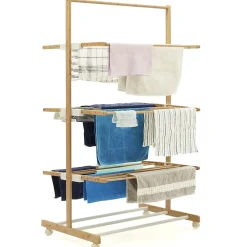 IDMarket Séchoir à linge pliable 3 niveaux RITA capacité 22M en bambou