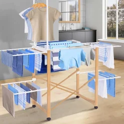 Etendoir À Linge|IDMarket Séchoir à linge pliable DELUXE capacité 22M avec tringle blanc et effet bois