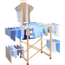 Etendoir À Linge|IDMarket Séchoir à linge pliable DELUXE capacité 22M avec tringle blanc et effet bois