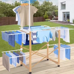 Etendoir À Linge|IDMarket Séchoir à linge pliable DELUXE capacité 22M avec tringle blanc et effet bois