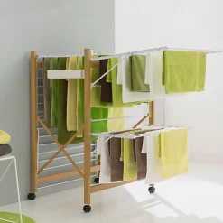 Etendoir À Linge|IDMarket Séchoir à linge pliable DELUXE capacité 27M blanc et effet bois