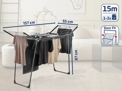 Leifheit Séchoir à linge pliant 15 m d'étendage, noir, Pegasus 150