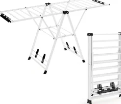 Etendoir À Linge|Giantex Séchoir à Linge Pliante, avec Ailes Latérales Hauteur Réglable, 20 Barres, Chaussures, Vêtements (1,8 M,Blanc)