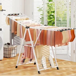 Etendoir À Linge|Giantex Séchoir à Linge Pliante, avec Ailes Latérales Hauteur Réglable, 20 Barres, Chaussures, Vêtements (1,8 M,Blanc)