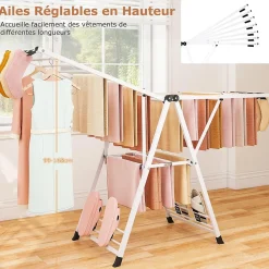 Etendoir À Linge|Giantex Séchoir à Linge Pliante, avec Ailes Latérales Hauteur Réglable, 20 Barres, Chaussures, Vêtements (1,8 M,Blanc)