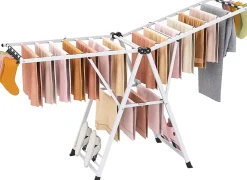 Etendoir À Linge|Giantex Séchoir à Linge Pliante, avec Ailes Latérales Hauteur Réglable, 20 Barres, Chaussures, Vêtements (1,8 M,Blanc)