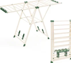 Etendoir À Linge|Giantex Séchoir à Linge Pliante, avec Ailes Latérales Hauteur, 18 Barres, Chaussures, Vêtements (1,6 M,Beige)