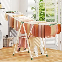Giantex Séchoir à Linge Pliante, avec Ailes Latérales Hauteur Réglable, 20 Barres et 4 Crochets Chaussures, Vêtements (1,8 M,Beige)