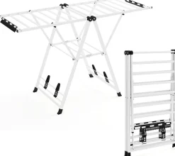 Etendoir À Linge|Giantex Séchoir à Linge Pliante, avec Ailes Latérales Hauteur Réglable, 18 Barres, Chaussures, Vêtements (1,6 M,Blanc)