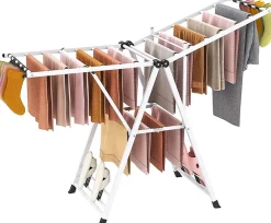 Etendoir À Linge|Giantex Séchoir à Linge Pliante, avec Ailes Latérales Hauteur Réglable, 18 Barres, Chaussures, Vêtements (1,6 M,Blanc)