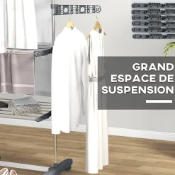 Homcom Séchoir à linge étendoir pliable ailes latérales 3 niveaux acier inox PP gris