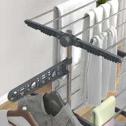 Homcom Séchoir à linge étendoir pliable ailes latérales 3 niveaux acier inox PP gris