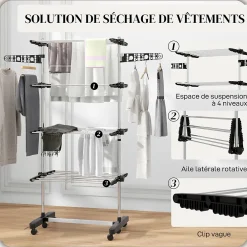 Etendoir À Linge|Homcom Séchoir à linge étendoir pliable ailes latérales 4 niveaux noir