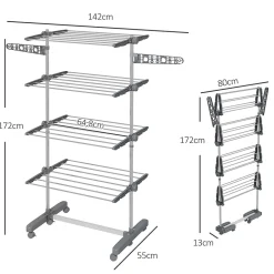 Etendoir À Linge|Homcom Séchoir à linge étendoir pliable ailes latérales 4 niveaux gris