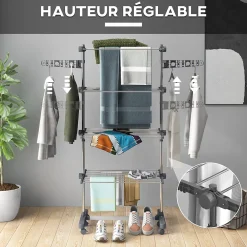 Etendoir À Linge|Homcom Séchoir à linge étendoir pliable ailes latérales 4 niveaux gris