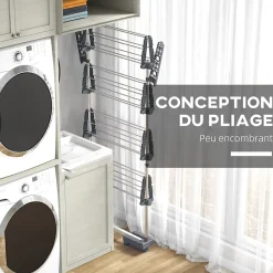 Etendoir À Linge|Homcom Séchoir à linge étendoir pliable ailes latérales 4 niveaux gris