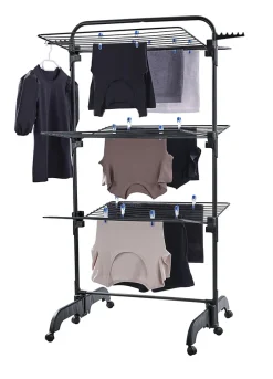 Leifheit Séchoir à linge tour noir sur roulettes 42 m d'étendage 3 niveaux, Comfort Tower 420 Black