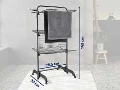 Leifheit Séchoir à linge tour noir sur roulettes 42 m d'étendage 3 niveaux, Comfort Tower 420 Black