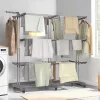 IDMarket Séchoir à linge vertical pliable et extensible 3 niveaux MAXI capacité 40M inox et gris