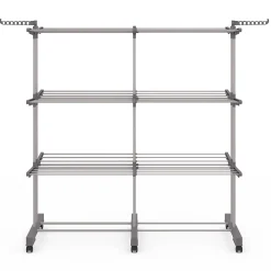 IDMarket Séchoir à linge vertical pliable et extensible 3 niveaux MAXI capacité 40M inox et gris