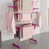 IDMarket Séchoir à linge vertical pliable 3 niveaux MAXIMA capacité 20M inox et rose