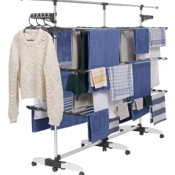 IDMarket Séchoir à linge vertical pliable 3 niveaux SUPRA capacité 50M avec tringle télescopique blanc et gris