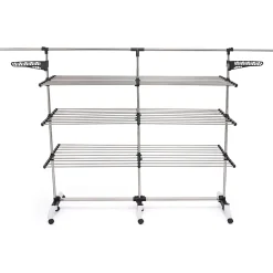 IDMarket Séchoir à linge vertical pliable 3 niveaux SUPRA capacité 50M avec tringle télescopique blanc et gris