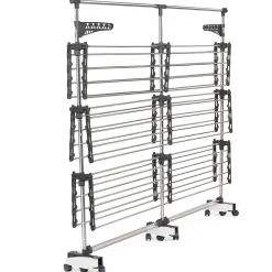 IDMarket Séchoir à linge vertical pliable 3 niveaux SUPRA capacité 50M avec tringle télescopique blanc et gris