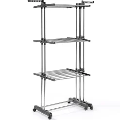 Etendoir À Linge|IDMarket Séchoir à linge vertical pliable et extensible 3 niveaux GIGA capacité 27M avec cintres et pinces inox et gris