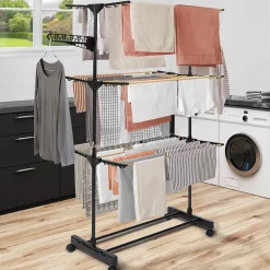 IDMarket Séchoir à linge vertical pliable 3 niveaux MAXIMA capacité 20M noir et effet bois