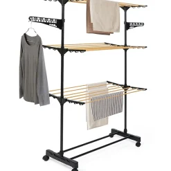 IDMarket Séchoir à linge vertical pliable 3 niveaux MAXIMA capacité 20M noir et effet bois