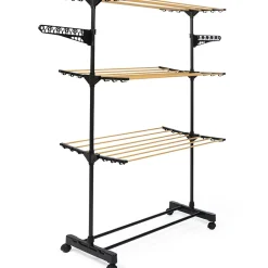 IDMarket Séchoir à linge vertical pliable 3 niveaux MAXIMA capacité 20M noir et effet bois