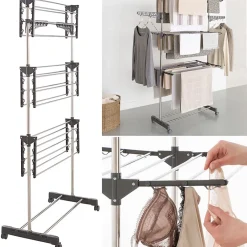 Etendoir À Linge|IDMarket Séchoir à linge vertical pliable 3 niveaux MAXIMA capacité 20M inox et gris