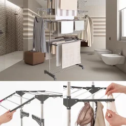 Etendoir À Linge|IDMarket Séchoir à linge vertical pliable 3 niveaux MAXIMA capacité 20M inox et gris