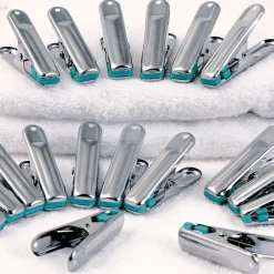 IDMarket Séchoir à linge vertical pliable 3 niveaux OPTIMUM capacité 30M avec tringle télescopique cintres et pinces blanc et bleu