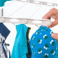 IDMarket Séchoir à linge vertical pliable 3 niveaux OPTIMUM capacité 30M avec tringle télescopique cintres et pinces blanc et bleu