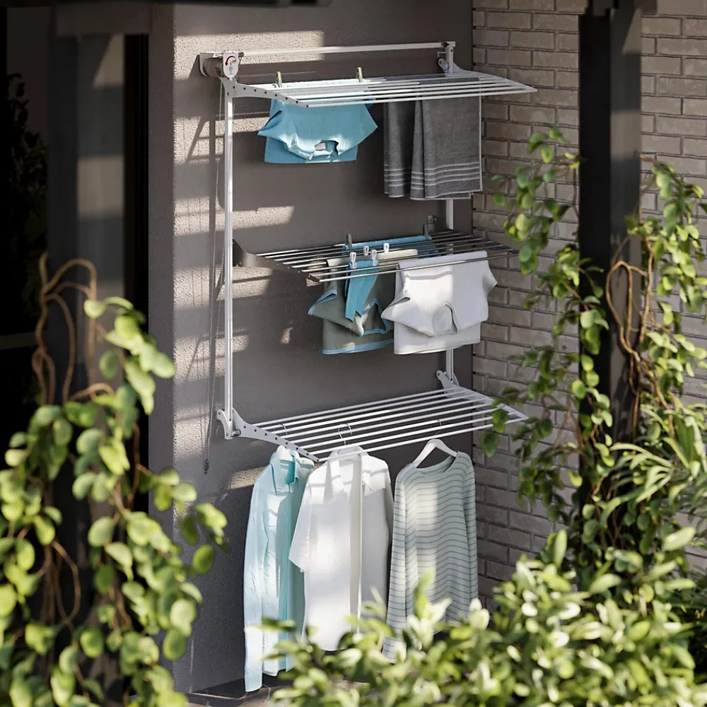 Etendoir À Linge|Foxydry Séchoir mural 3 grilles pliables blanc 152x52x137 cm alu Tower 150