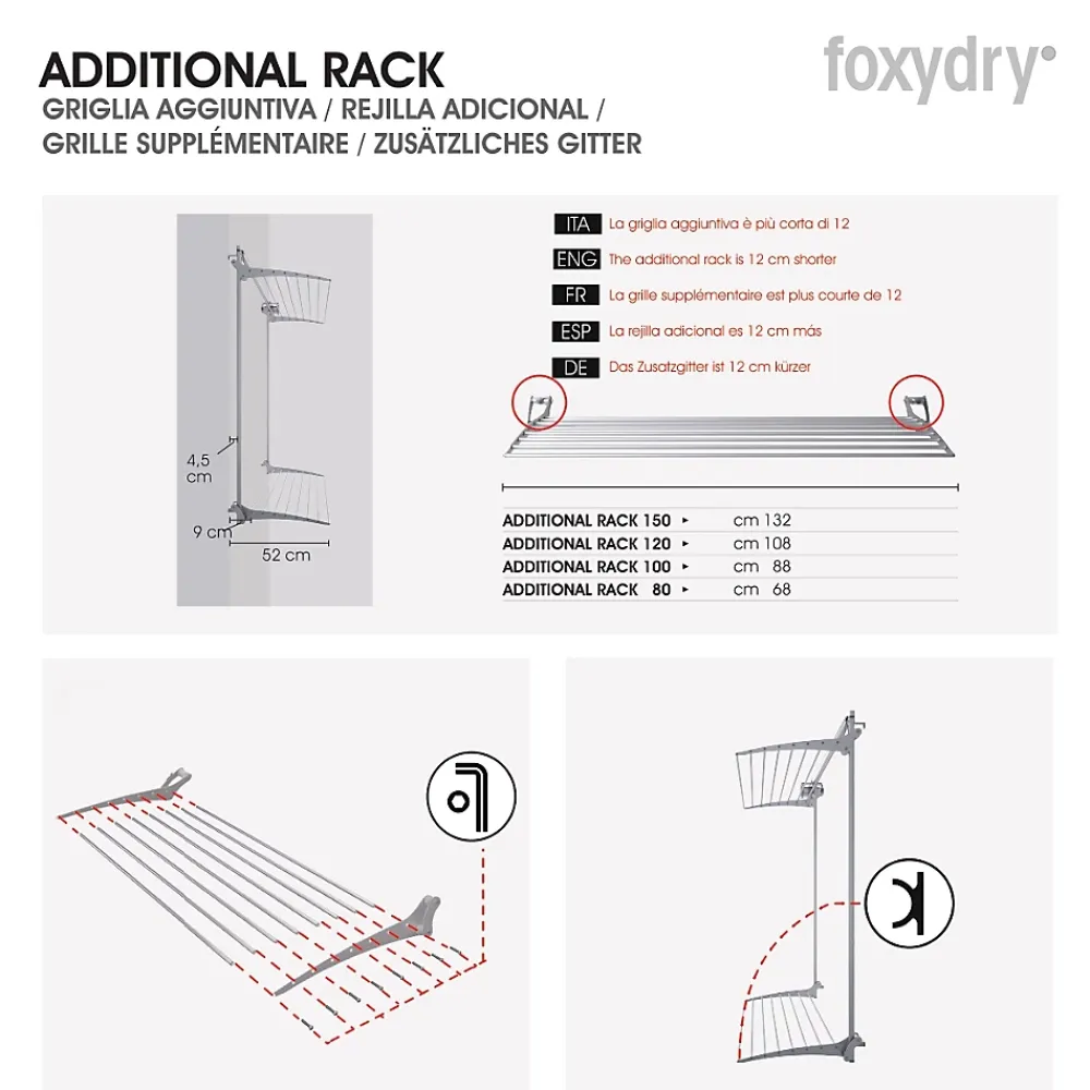 Foxydry Séchoir mural 2 grilles réglables 128x52x137 cm alu Wall Plus 120