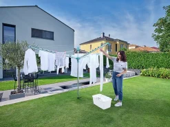 Leifheit Séchoir parapluie de jardin avec douille de fixation, 40 m d'étendage, gris et bleu turquoise, Linomatic 400 Easy